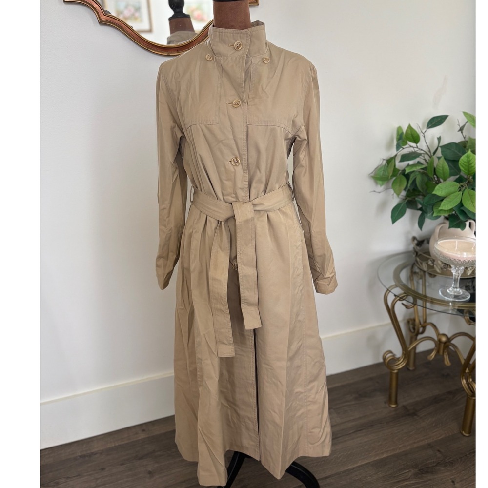 Vintage Odyssey‎ Belted Trench Coat Womens Tan Long Rain Coat Classic Outerwear